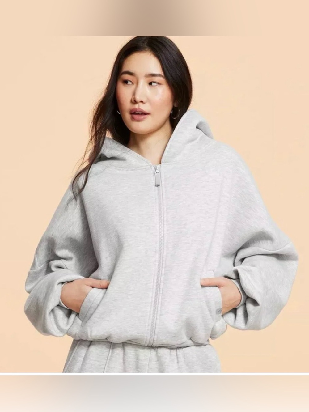 Blogilates Marshmallow Full Zip Hoodie Sweatshirt Heathered Gray size L